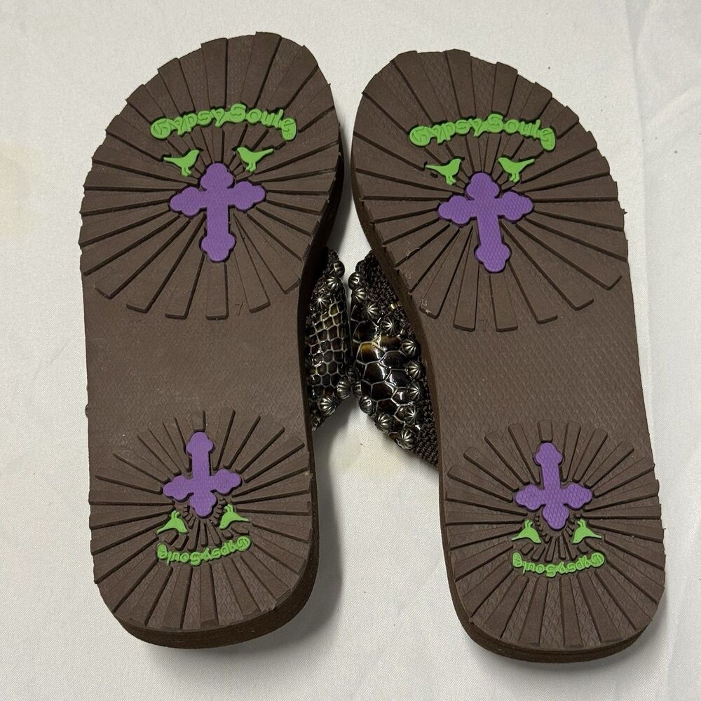 Gypsy Soule Studded Snakeskin Flip Flops Women’s SZ 7 Brown, Western, Sandals - Picture 2 of 16